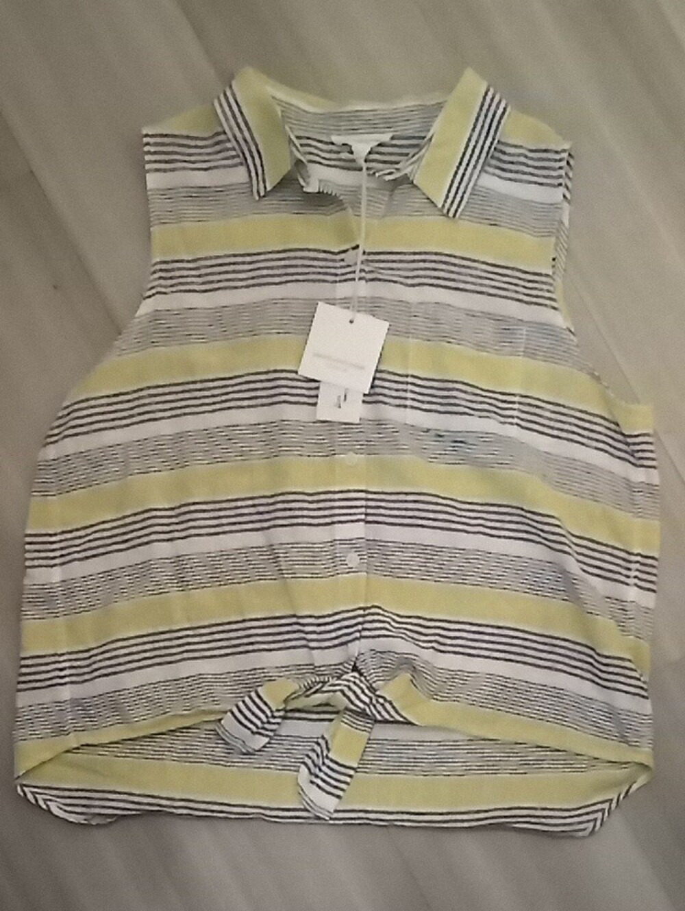 🌁NWT:BeachLunchLounge: Striped, Linen  Blend Button-Up Tank Top, Sunshine, Lrg